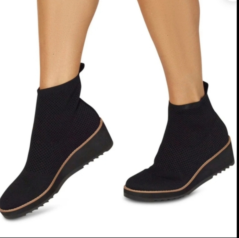 Eileen Fisher Black Recycled Stretch Knit Wedge Booties